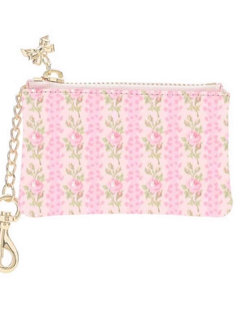 LoveShackFancy Floral Zip Key Pouch with Gold Chain